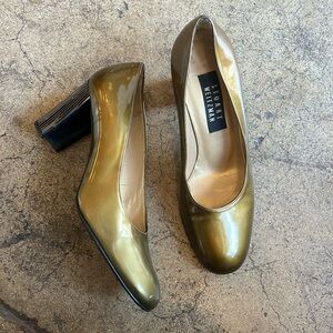 Stuart Weitzman golden patent leather mirror heeled pumps